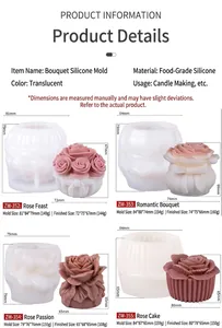 Tabella taglie con specifiche per 4 modelli di stampi per candele a bouquet di rose