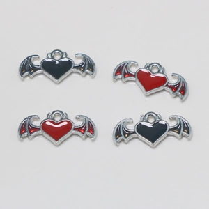 Alloy Enamel Bat Wings Heart Charms For DIY Jewelry Making Gothic Dark Halloween Pendant Accessories