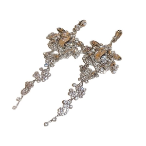 Elegant silver tassel earrings with sparkling rhinestones for luxury bridal evening wear