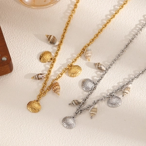 Golden and silver stainless steel ocean necklace with natural conch shells and scallop charms
