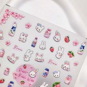 Japanische Cartoon-Nagelsticker mit Hasen-, Kirschblüten- und Bubble-Water-Mustern