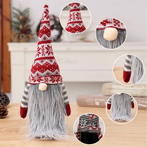 Christmas gnome wine bottle cover with knitted pattern hat and long grey beard decor