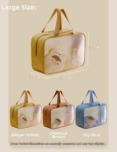 Large waterproof toiletry bag detail with dimensions 30x12x22cm and top zipper closure