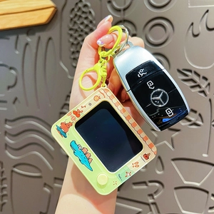 Cartoon Capybara TV keychain in light green featuring cute animal illustrations