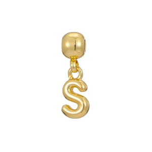 Macro view of 18k gold plated bubble letter S pendant with high polish mirror finish
