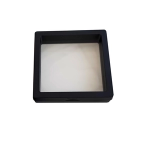 Square black floating jewelry display box with transparent PE film for rings and earrings