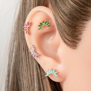 Boucles d'oreilles cartilage en acier doré et zircon marquise coloré pour femmes