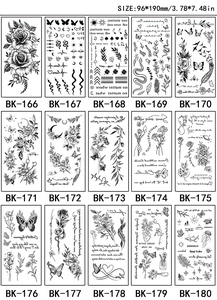 Macro view of fifteen sketch floral temporary tattoo sheets featuring roses and snakes