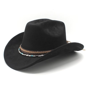 Chapeau De Cow-Boy Western Suédine Large Bord Style Ethnique Bohème Avec Perles Turquoise Rétro Jazz Unisexe