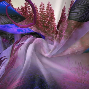 Detailed view of bohemian mushroom tapestry fabric with fantasy forest print and soft texture