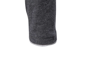 Detail of double-needle stitching on the dark grey cotton long sleeve V-neck t-shirt cuff
