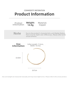 Detailed size specifications of the minimalist 18k gold plated wave choker necklace