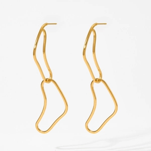 Minimalist gold geometric curved earrings with interlocking irregular metal loops