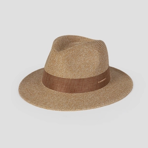 Close-up of natural woven fiber texture and brown ribbon detail with metal plaque
