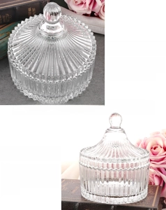 Vertical striped lead-free glass storage jar with lid and elegant embossed texture