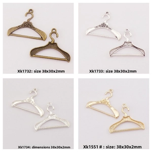 DIY alloy clothes hanger charms in four metallic finishes size 38x30x2mm for jewelry making