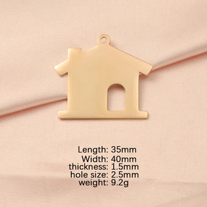 Detailed size view of rose gold hollow house pendant in mirror stainless steel