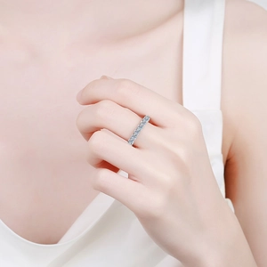 Elegant S925 sterling silver eternity ring with double rows of sparkling moissanite stones