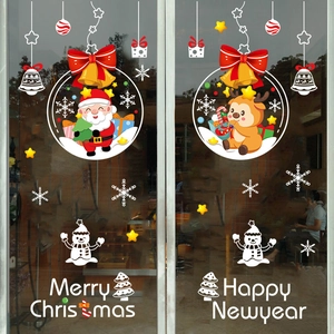 Christmas Window Stickers Static Cling PVC Reusable Santa Reindeer Snowflakes Glass Door Decals Holiday Shop Home Decoration