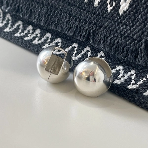 Detailed view of polished S925 sterling silver spherical hoop earrings with mirror finish