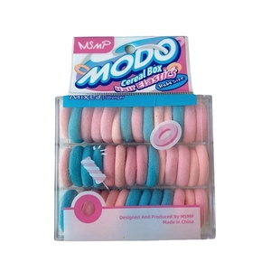 40-piece box of colorful mini hair elastics in pink and blue for kids and toddlers