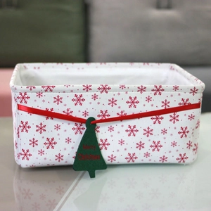 Christmas themed Oxford fabric storage basket with snowflake pattern and tree tag