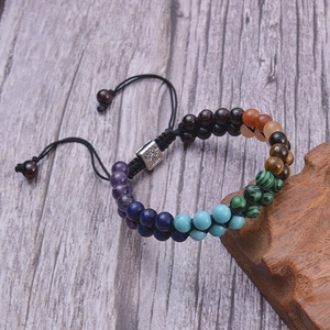 Bracciale a doppio strato in pietre naturali 6mm con ciondolo Albero della Vita e cordino