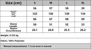Detailed size guide and measurement chart for the oversized vintage polyester jacket
