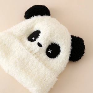 Bonnet panda d'hiver pour enfants en polaire épaisse avec oreilles mignonnes