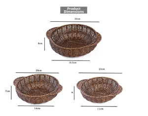 Three sizes of hand-woven brown storage baskets with handles for home organization