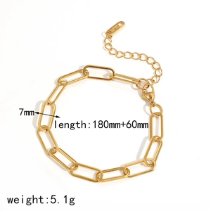 Adjustable golden paperclip chain bracelet in stainless steel with zircon diamonds