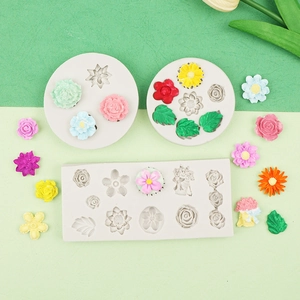 Silikonform für Blumen aus Fondant und Ton mit Rosen- und Gänseblümchen-Motiven