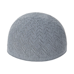 Light gray breathable knit beanie for men with classic zig-zag mesh pattern and openwork