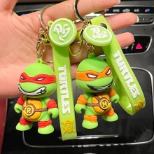 Dettaglio di portachiavi a tartaruga in silicone verde con iniziali e cinturini