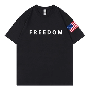 Men Freedom Letter Print Cotton Short Sleeve T-Shirt With Flag Patch Crew Neck Casual Loose Summer Fashion Top