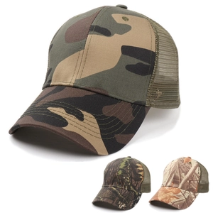 Camouflage Mesh Trucker Hat Cotton Polyester Breathable Outdoor Baseball Cap For Hiking Fishing Adjustable Curved Brim
