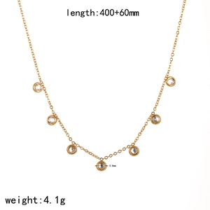Gold stainless steel necklace with bezel-set cubic zirconia and 400+60mm length specs