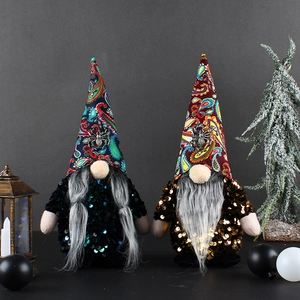 Halloween faceted sequin faceless gnomes with paisley hats and spider charms decor