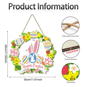 Panneau de porte de Pâques en bois avec lapin, fleurs et corde de jute de qualité