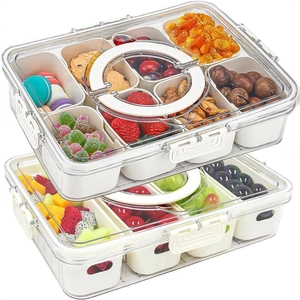 Portable food-grade storage box with compartments and transparent lid for fresh salad