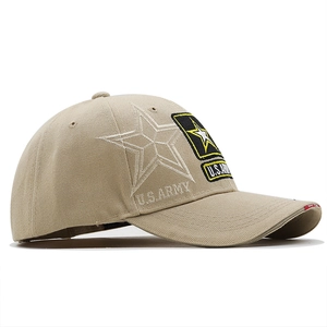 Khaki tactical baseball cap featuring U.S. Army embroidery and a star patch detail