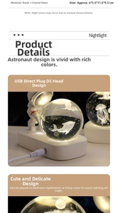 Detail of laser engraved crystal ball with whale and jellyfish on astronaut resin base