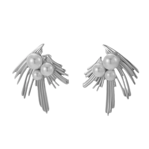 French vintage style titanium steel earrings with irregular wings and white pearls