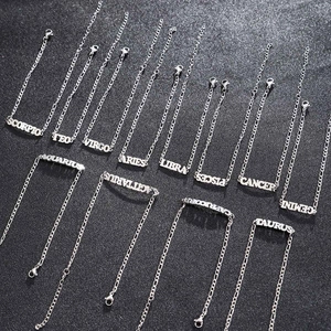 Silberne Edelstahl 12 Tierkreiszeichen Armbänder und Fußkettchen mit Figaro NK Gliederkette