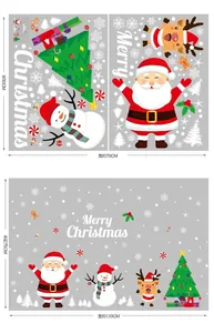 Detailed view of Christmas window stickers featuring Santa, snowmen, and reindeer designs
