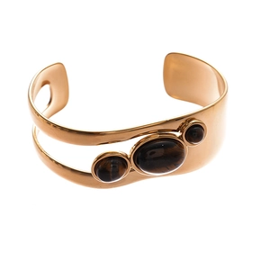 18k vergoldeter Edelstahl Armreif mit ovalen Tigerauge-Steinen im edlen Vintage-Stil