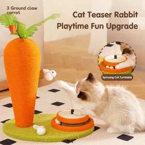 Arbre à chat carotte en sisal avec plateau tournant interactif et lapin en peluche