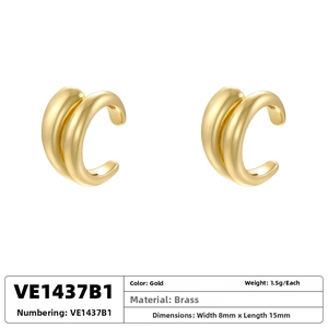 Detailed view of gold-plated brass C-shaped ear cuffs with dimensions and polished finish