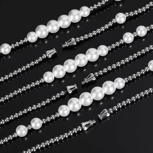 Hip hop pearl and stainless steel bead necklace with vintage screw clasp design