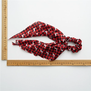 Elastico per capelli natalizio a quadri con stampa renna e nastro, lungo circa 35cm
